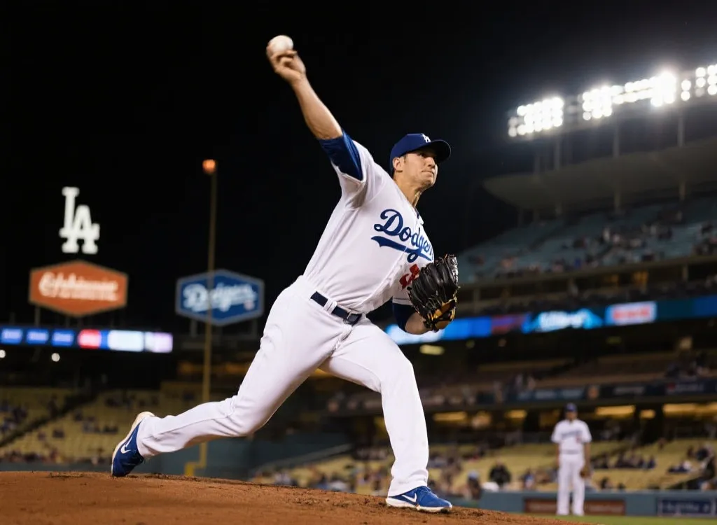 道奇队投手在球场上投球